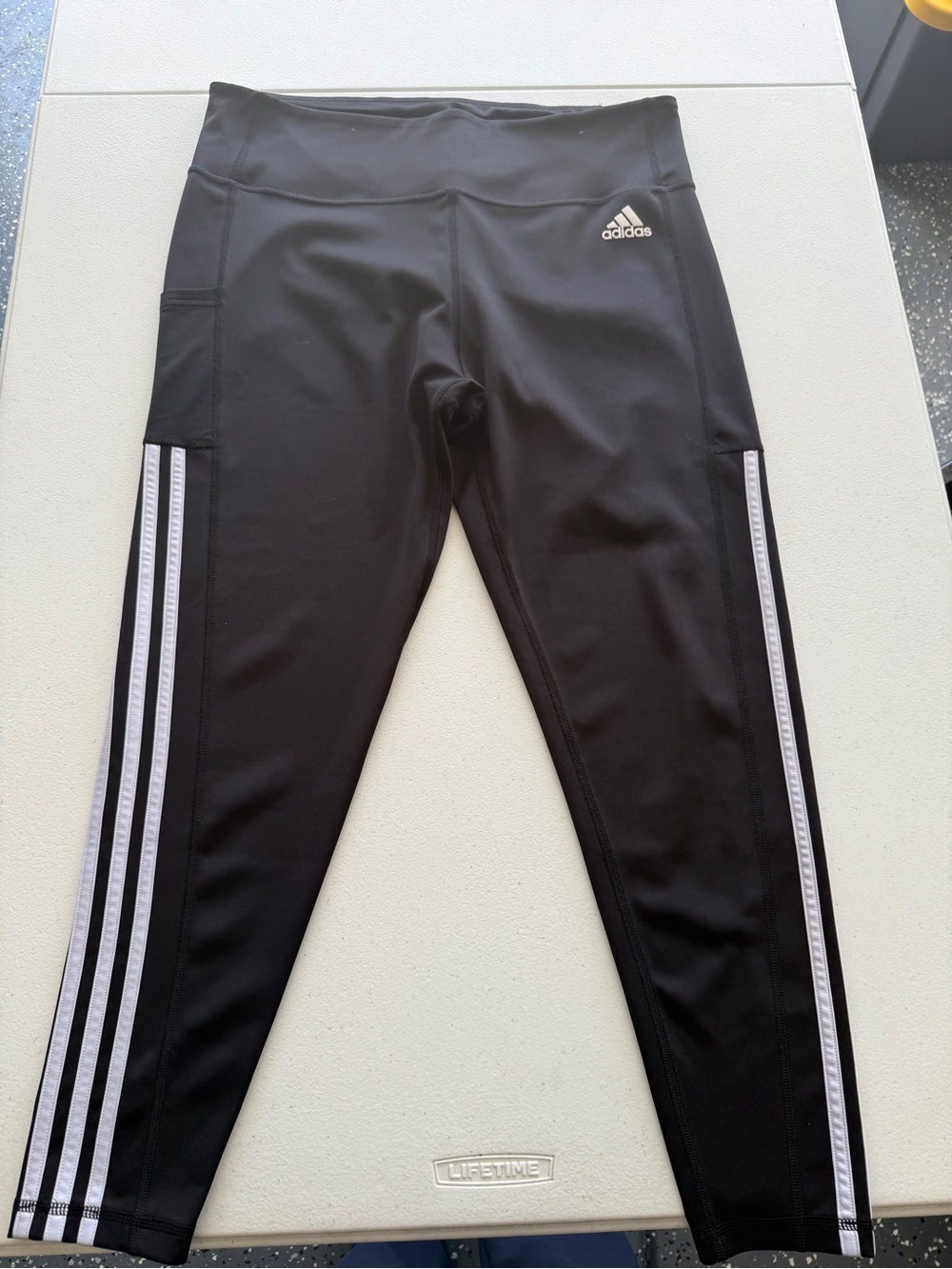 adidas Black Leggings with White Side Stripes